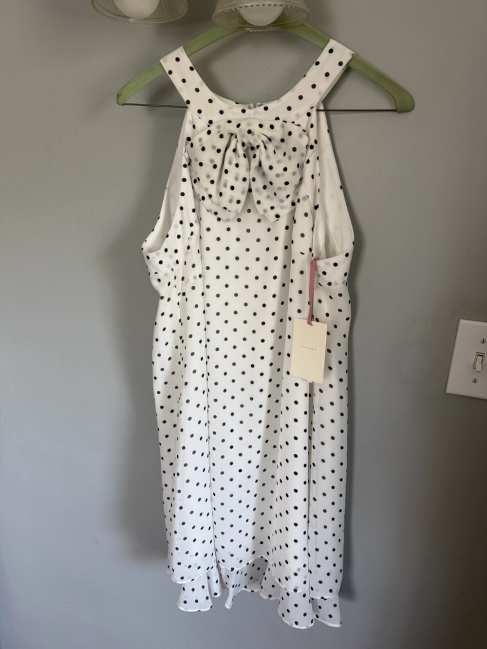 Alex Marie White Polka Dot Midi Dress with Back Bow